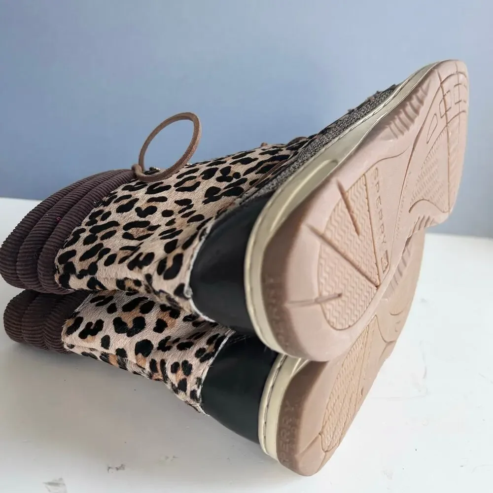 Sperry docksides‎ Boots women's size 9 Leopard Print Brown tweed prep preppy NEW